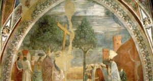 Esaltazione della Croce, Il ritorno della Croce a Gerusalemme, Affresco di Piero della Francesca, Leggenda della Vera Croce, San Francesco, Arezzo. No Copyright