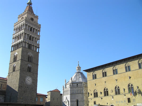 The bell tower of the Duomo and the Baptistery, Pistoia. Author and Copyright Marco Ramerini