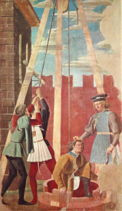 Torture du Juif, Judas tourmenté dans le puits, Fresques de Piero della Francesca, Légende de la Vraie Croix, San Francesco, Arezzo