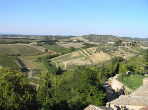 Countryside around Certaldo view from Casa del Boccaccio, Certaldo, Florence. Author and Copyright Marco Ramerini