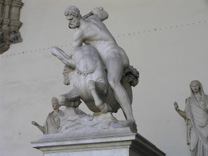 Hercules lutte contre le centaure Nessus par Giambologna. Loggia della Signoria ou Loggia dei Lanzi, Piazza della Signoria, Florence, Italie. Author and Copyright Marco Ramerini