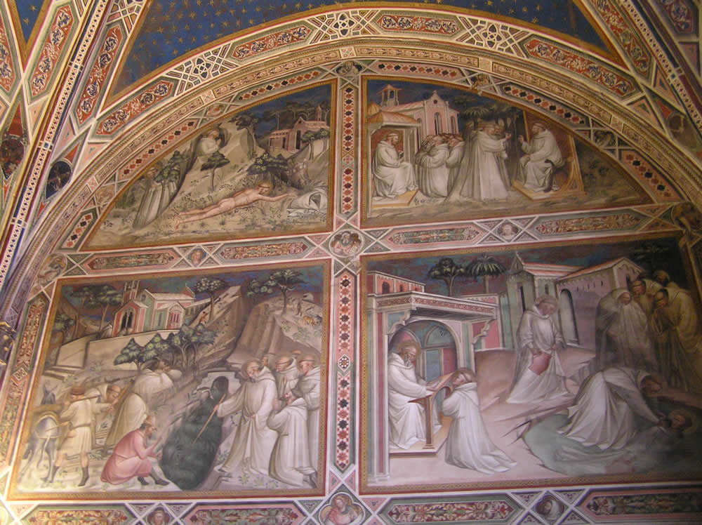 Gli affreschi di Spinello Aretino (1387 circa) con scene della vita di San Benedetto. Sacrestia della Basilica di San Miniato al Monte, Firenze. Author and Copyright Marco Ramerini