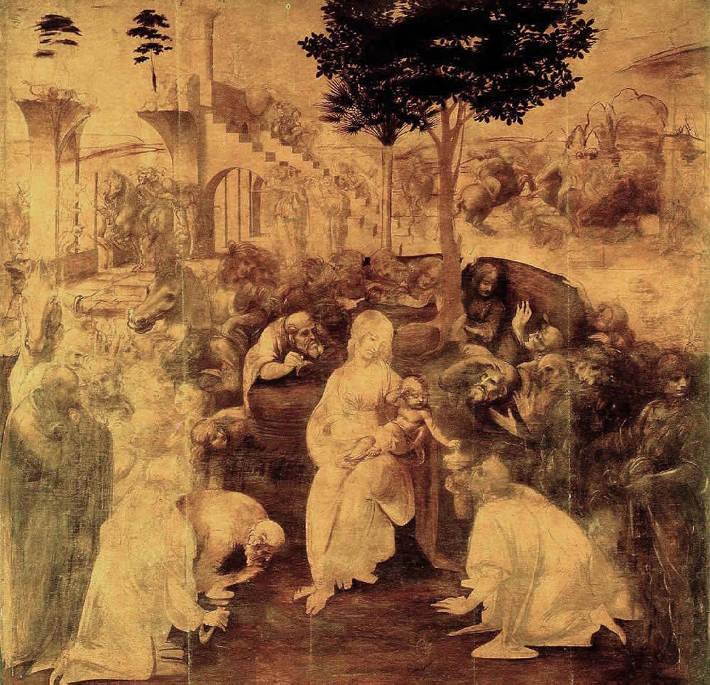 L'Adorazione dei Magi, Leonardo da Vinci, Galleria degli Uffizi, Firenze