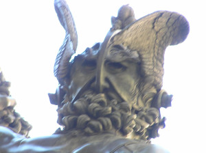 L'autoritratto del Cellini, Perseo di Benvenuto Cellini. Loggia della Signoria o Loggia dei Lanzi, Piazza della Signoria, Firenze, Italia. Author and Copyright Marco Ramerini,,