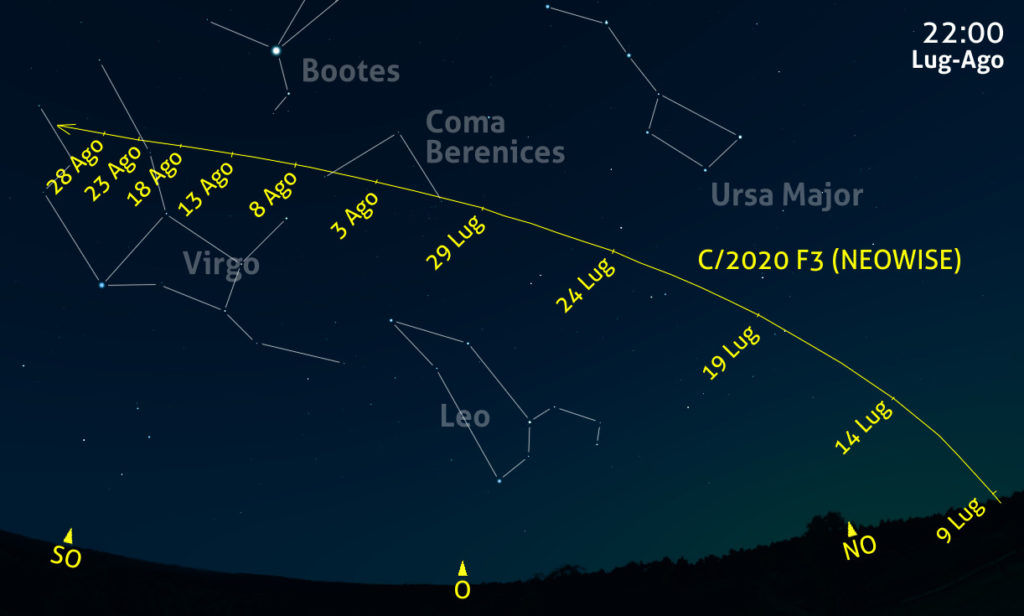 Mappa su dove vedere laCometa Neowise