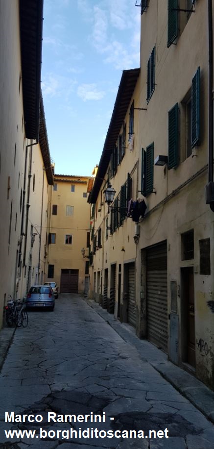La via di San Paolino, la zona di Firenze dove viveva la famiglia di Jacopo Ramerini. Su questa via all'epoca di Jacopo si affacciava la facciata della chiesa di San Paolino