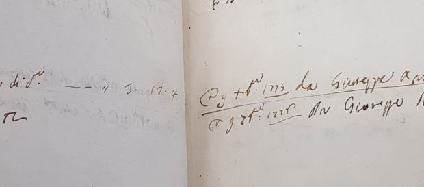 Uno dei documenti dove compare il nome di Giuseppe Maestrini assieme a quello di Giuseppe Ramerini. Archivio Storico di Certaldo anni 1778-1779