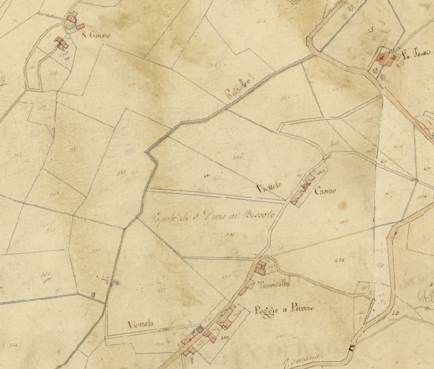 San Giusto a Petroio. Mappa del 1820 circa. Progetto C A S T O R E - Regione Toscana e Archivi di Stato toscani.